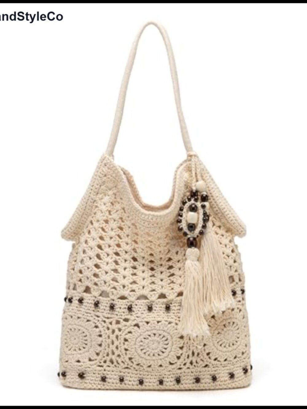 Crochet Hobo Bag Women Woven Macrame Tote Boho Shoulder Purse Tassels Large
